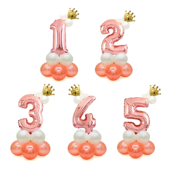 1 állítsa Rose Gold Szám Fólia Lufi Happy Birthday Balloons Baba Zuhany Gyerekek Szülinapi Parti Dekoráció korona szám lufi készlet