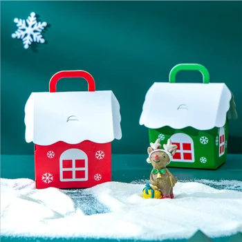 10 Db/Nagyon Aranyos Karácsonyi Kabin Candy Doboz Rajzfilm Nyomtatott Diy Papír Doboz Sütit Snack Csokoládé Tároló Esetben Ajándék Packagin