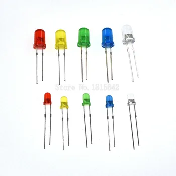 100 3 mm 5mm Led Dióda fehér/kék/piros/sárga/zöld/narancs Rózsaszín fény 5MM Kerek, víztiszta F3 F5 Színű LED dióda