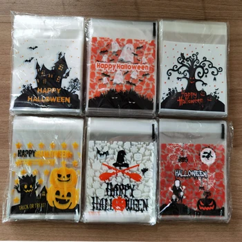 100-as Boldog Halloween Candy Táska Ajándék Süti Táskák Keksz Snack Műanyag Csomagolás Zsák Halloween Party Dekoráció, Kellékek