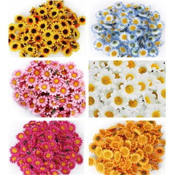 100 Kézzel készített Mesterséges Napraforgó DIY Koszorú Mini Virág Fejét Esküvői Dekoráció Hamis Virág