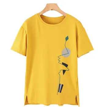100% - os Pamut póló Női Rövid Ujjú Nyomtatás Alkalmi Nagy Méretű Tshirt Szilárd Tshirts 2020-As Nyári Divat Póló