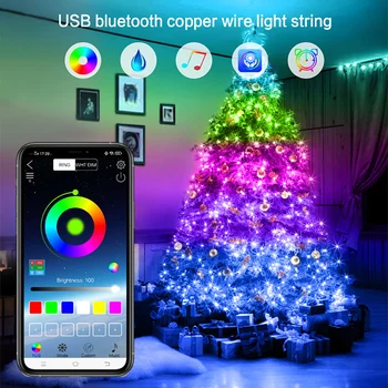 10M/20M USB karácsonyfa Led String Lámpák Okos Bluetooth Alkalmazás Távirányító Karácsonyi lakberendezés tündérfény Garland