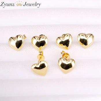 10Pairs, Arany, Tele, Új, női ékszerek, szív alakú fém stud fülbevaló aranyos szegecsekkel