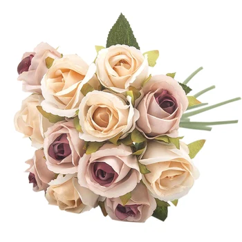 12 Fej Mesterséges Koreai Stílus Rózsa Virág Szimuláció Ruhával Virág Hamis Flowes Esküvő Menyasszonyi Csokor Haza Party Dekoráció