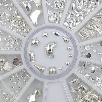 12 formák 3D ezüst fém Lapos Alsó Köröm Strassz Dísz Kerék Köröm Díszítés Manikűr eszközök DIY körmök kiegészítők