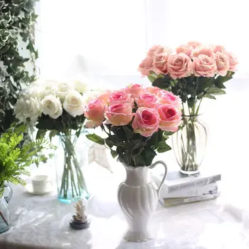 1db 51cm Hosszú Ág, Virág Csokor Gyönyörű Fehér Selyem Rózsa Mesterséges Virágok, Esküvői Haza Asztal Dekoráció Gondoskodjon Hamis Virág