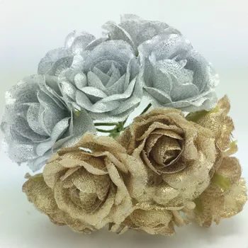 2015-ben új Arany-ezüst kendővel rózsa/scrapbooking DIY dekoráció/hamis virágok/esküvői kiegészítők virágok BH2014122702