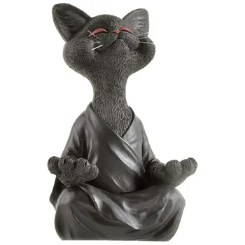 2021 Meditáció Fekete Macska Műgyanta Szobor Jóga Meditáció Gyűjthető Figura Boldog Macska Dekor Art Szobrok az ART Home Decor