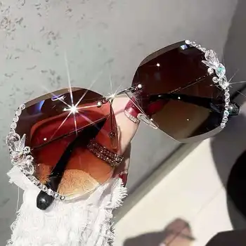 2021 Nő Férfi Divat Vintage Gradiens Lencse napszemüvegek Árnyalatok Női Luxus Márka, Design Keret nélküli Strasszos Napszemüveg