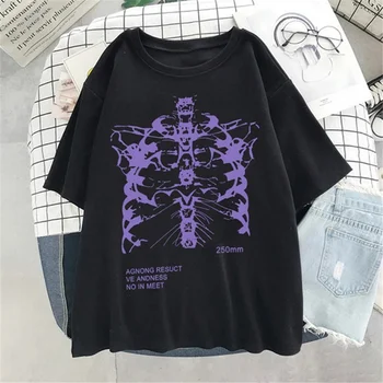 2021 Sötét Koponya Csontok Szív, Tüdő Nyomtatás Vicces Koponya T-ing Női Punk Top Nyári Rövid Ujjú Streetwear T-shirt Femme