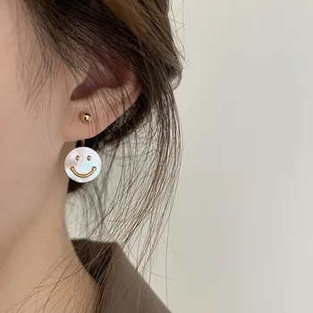 2021 Trend koreai Stílus, Arany Színű Boldog, Mosolygós Arc Karika Fülbevaló Aranyos Női Vintage Fülbevaló Ékszer Fél Fülbevaló