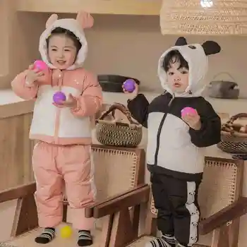 2021 Új Gyermek Kabát, Ruházati Készletek Fiúk, Lányok Panda Stílus Meleg Felsőruházat kétrészes Öltöny Gyerekeknek