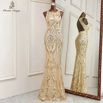 2021 Új évet arany estélyi ruha nagyestélyi nők elegáns hableány vestidos de fiesta elegáns pántos estélyi ruhák