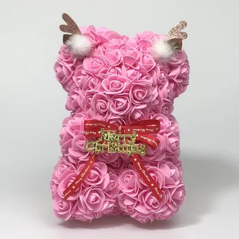 2021Hot 25cm Karácsonyi Rózsa Medve Kézzel készített Mesterséges Hab Rose Mackó Kreatív Ajándék Karácsonyra, hogy a Gyerekek Barátnője