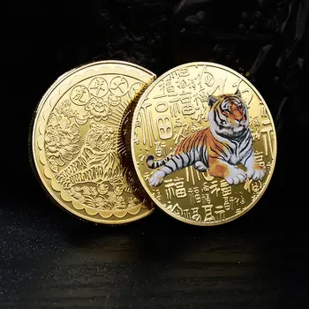 2022-ig Kína Új Év Tigris Érme Tizenkét Zodiákus Tigris Emlékérme Ajándék Arany Ezüst Gyűjtők Tigris Dekoráció, Kézműves új