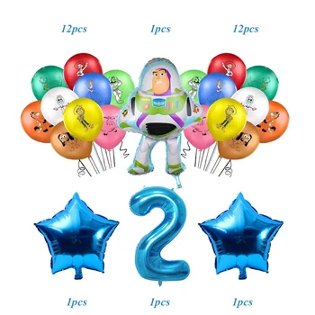 28pcs Toy Story Rajzfilm Kék Színek Száma Fólia Latex Lufi, Szülinapi Parti Dekoráció, Kellékek Héliumos Lufi Kínálat