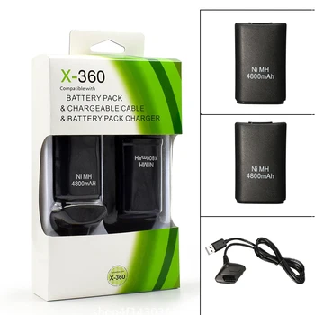 2db 4800mAh Csere Akkumulátor Töltő Kábel, Xbox 360 Vezeték nélküli Vezérlő Akkumulátor Gmaepad Joystick Batteria