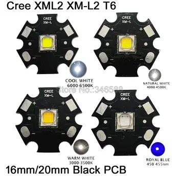 2x CREE XML2 XM-L2 T6 High Power LED-Emitter hideg Fehér 6500K Semleges Fehér 4500K Meleg Fehér 3000K 16mm 20mm Fekete Alumínium PCB