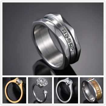 316L Rozsdamentes Acél Gyűrűk A Nők Nagy Kő Arany Színű Bozót Kristály Eljegyzési Gyűrűt Férfi Ékszerek