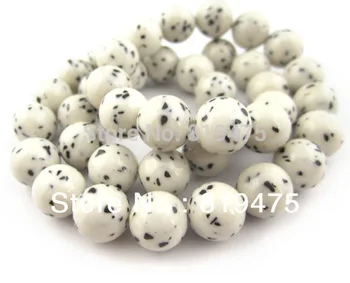 32pcs/sok 12mm Szintetikus Stonebeads Kerek Bodhi Stílus ékszerek készítése, Fehér színű, Fekete pontok