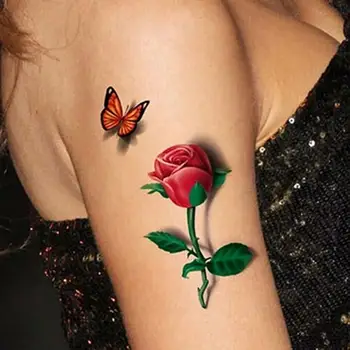 3D Ideiglenes Kivehető Vízálló, Színes, Body Art, Pillangó, Virág Tetoválás Matrica 3D Pillangó Rózsa Virág Női Test