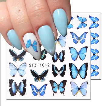 3D Nail Pillangó Matricák Akvarell Matricák Kék Virágok Csúszkák Pakolások Manikűr Nyári Köröm Díszítés, Nagykereskedelmi
