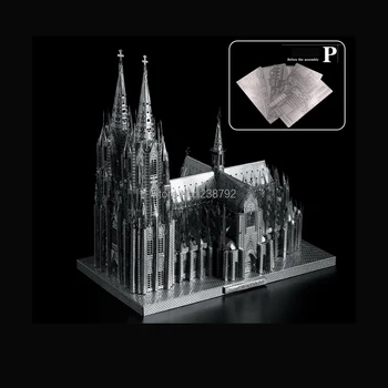 3D-s, Fém Puzzle A Kölni Dómtól Épület modelleket, DIY Miniatűr 3D Lézer Vágott Össze a Kirakós Játékok, A Gyerekek Felnőtt