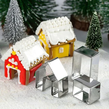 3Pcs 3D Mini Ház Táj Karácsonyi Cookie Cutter Meghatározott Süti, Keksz Penész Acél Mézeskalács Ház Fondant Vágó Torta Penész