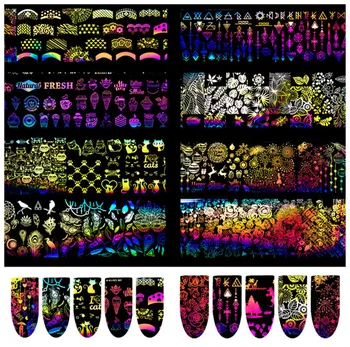 4*20 cm 10db Holografikus Lézer Köröm Fólia Egyszarvú Virág Rajzfilm Manikűr Nail Art Transzfer Matrica Dekoráció