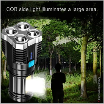 4-sejt Szuper Fényes Lámpa Kültéri Multifunkcionális Újratölthető P1000 LED Akkumulátor Kijelző COB Lámpa Zseblámpa