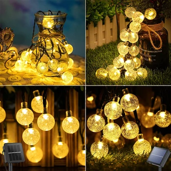 50 Led Solar String Lámpák Kültéri Vízálló Kristálygömb Fények 8 Módok Kert Esküvői Buli, Fesztivál, Karácsonyi Dekoráció