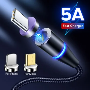 5A Mágneses Kábel Típus C-Micro USB-Szuper Gyors Töltés a Telefon Usb-C LED fénykábel a Xiaomi Mi 9T 11 A3 POCO X3 Megjegyzés 10 a 9-4X