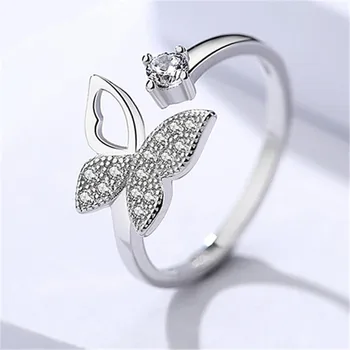 925 Sterling Ezüst Divat Egyszerű Ékszerek, Gyűrűk Fény Sima Fehér Cirkon Pillangó mutatóujját Gyűrű Cricle a Nők Lány