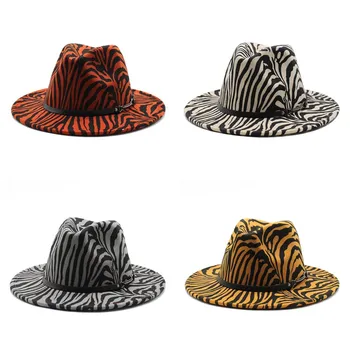 A férfiak Fedora kalap nők Cowboy Leopárd gyapjú jazz kalapok Brit stílus kalap Divat kalap őszi téli nagy mentén Többszínű kalap