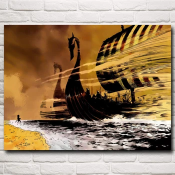 A hajó Vikingek TV-Sorozat Művészeti Selyem Szövet, Poszterek, Nyomatok, Otthon, Képek Dekoráció Nappali Festmények, Fali Dekor Hálószoba