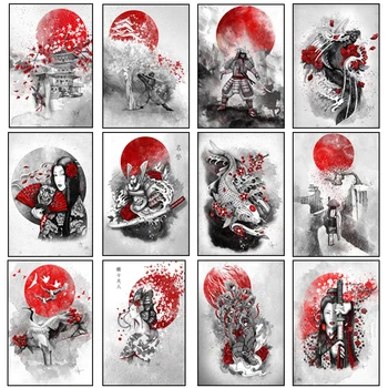A japán Zen Tinta Festmény Művészet Plakátokat, Vászon Festmények Szamuráj Kanji Fal Művészi Nyomatok Díszíti a Család A nappaliban