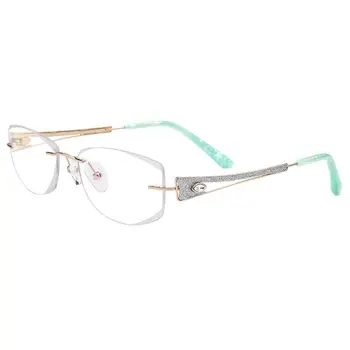 A nők Szemüveget Keret Luxus Titán Keret nélküli Szemüveg Kövekkel oculos de grau feminino armaca