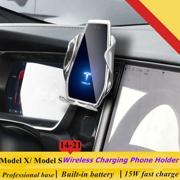 A Tesla Model X Modell S 2014-2021 autótelefon Jogosultja Szellőző Vezeték nélküli Töltő 360 Navigációs Konzol GPS Támogatás
