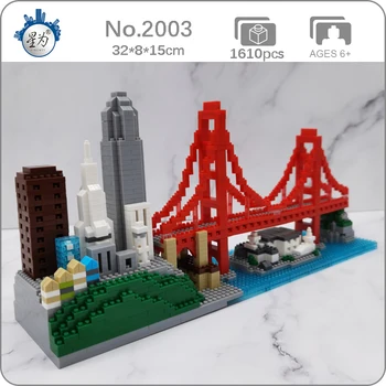 A világ Építészet, Város, San Francisco-i Golden Gate Híd Sziget DIY Mini Gyémánt Blokk Tégla Épület Játék a Gyermekek számára, nincs Doboz