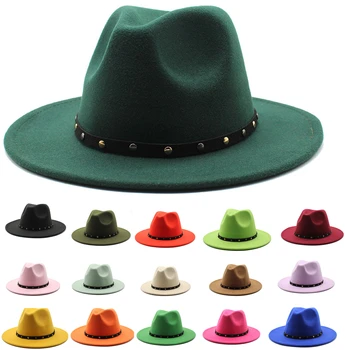 a zenekar Új fedora kalap, Panama kalap Nők Egyház sapka unisex ezt érezte vantage kalap szilárd színek fedora wholesle hatшляпа женская