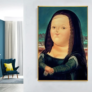 Absztrakt Északi Vicces Art-Mona Lisa Híres Által Fernando Botero Vászon Festmények, Poszterek, Nyomatok, Wall Art Képek lakberendezés