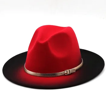 Arany lánc fedora kalap női piros gyapjú kalap őszi-téli gradiens szín jazz kalap férfi panama kalap kalap úr