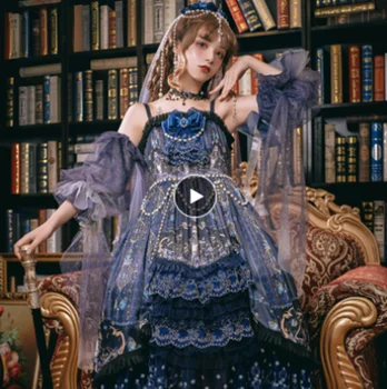 aranyos lány, gothic, lolita op loli, mert Gótikus palota tea party édes lolita ruha vintage csipke bowknot nyomtatás viktoriánus ruha