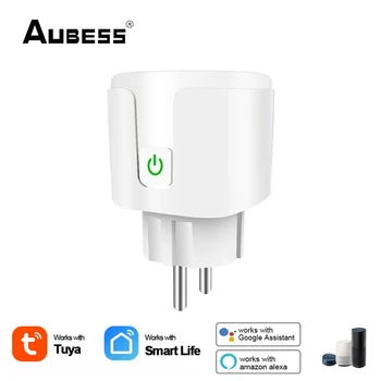 Aubess Tuya Smart Plug Wifi dugaszoló Aljzat EU Dugó 16A Időzítés Vezeték nélküli hangvezérlés Működik, Alexa, a Google Haza Intelligens Élet App