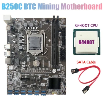 B250C Bányász Alaplap G4400T CPU+SATA Kábel 12 PCIE, Hogy USB3.0 GPU Slot LGA1151 Pin Támogatás DDR4 A BTC Bányászati