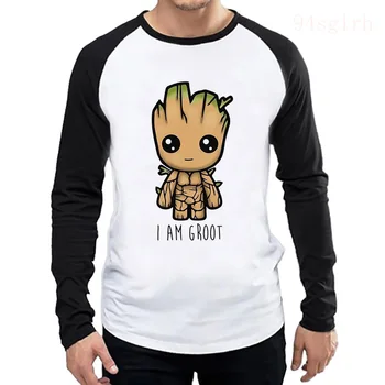 Baba Groot Kawaii Póló Férfiak/nők Harajuku Vagyok Groot Grafikus Aranyos Hosszú Ujjú Tshirt Unisex Alkalmi Streetwear T-shirt Férfi