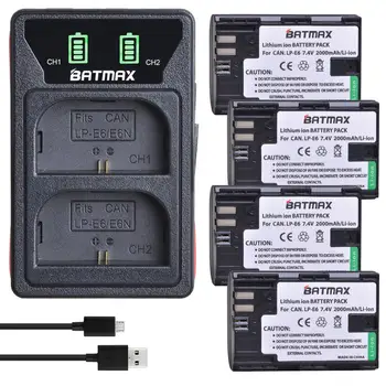 Batmax LP-E6 LPE6 E6N Akkumulátor+LED Kettős Töltő C Típusú Port&USB-Kábel Canon 5D Mark II-III. 5DS 7D, 60D EOS 6D 70D 80D