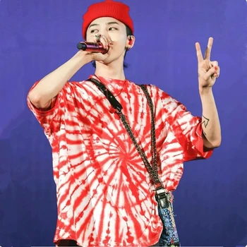 Bigbang Póló, G-Dragon Azonos Peaceminusone TÖREDÉK Nyakkendő Festék Ing, Hosszú Csík Unisex Legjobb Minőségű Felső Póló Túlméretes Stílusú póló