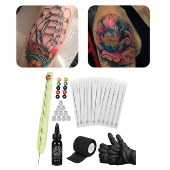Biztonságos Kézzel Piszkálni Bottal Tetoválás Készlet w/ 15Pcs Tű, Kötszer Fiatalok DIY